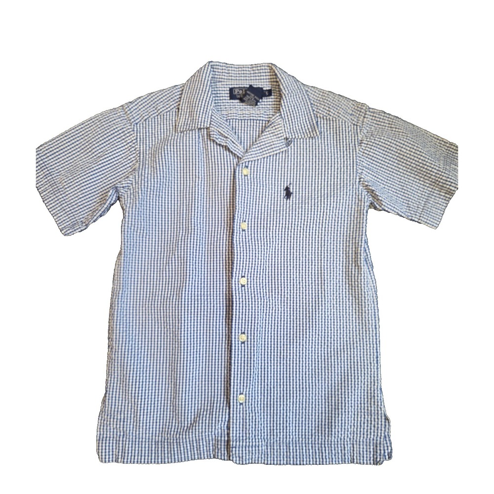 Polo Ralph‎ Lauren Boys Size 5 Blue & White Gingham Seersucker Button Down Shirt
